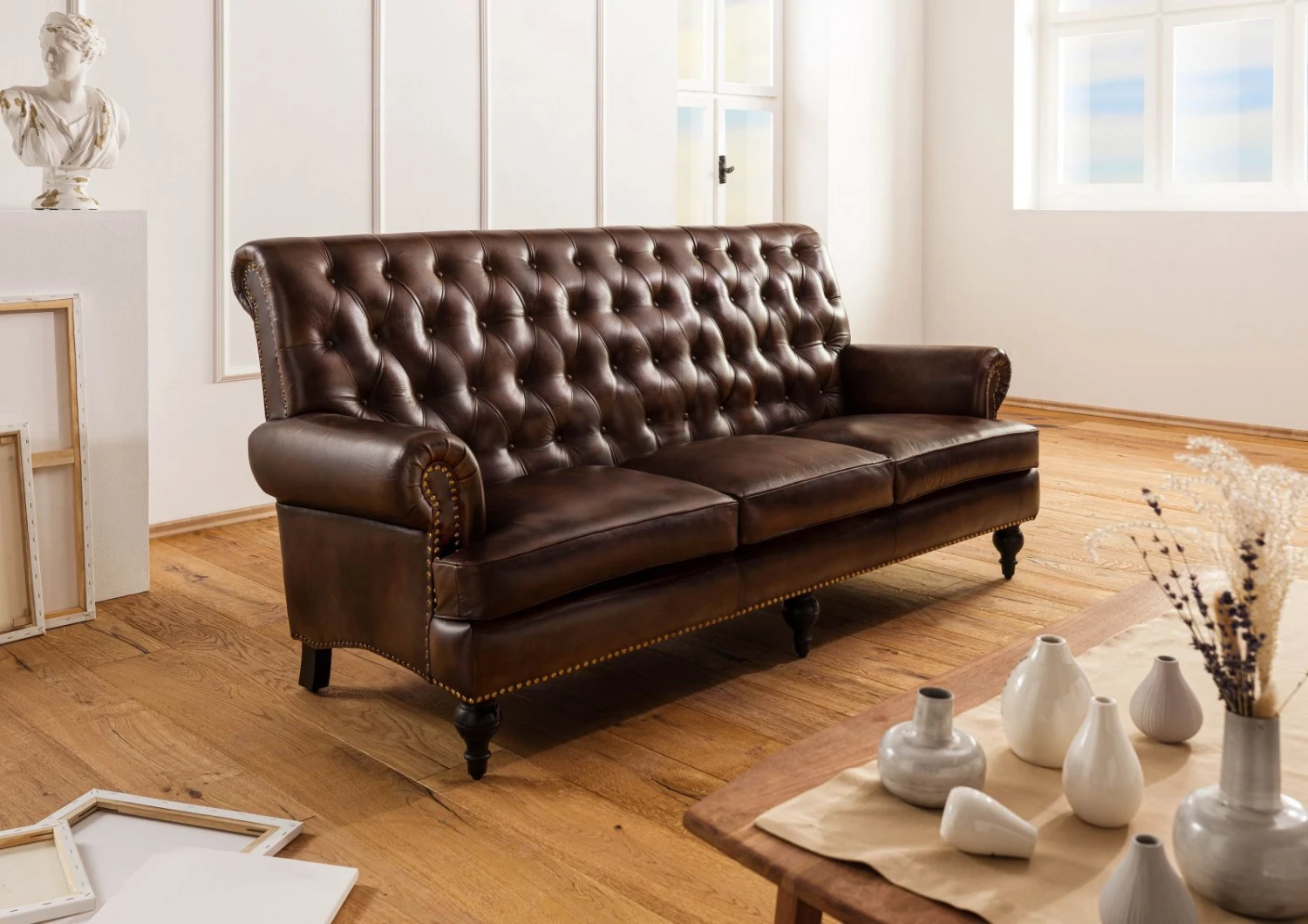 CHESTERFIELD #107 Divano 3 Posti - Vera Pelle / Marrone 196x84x94 4 CHESTERFIELD #107 Divano 3 Posti - Vera Pelle / Marrone 196x84x94 - immagine 2