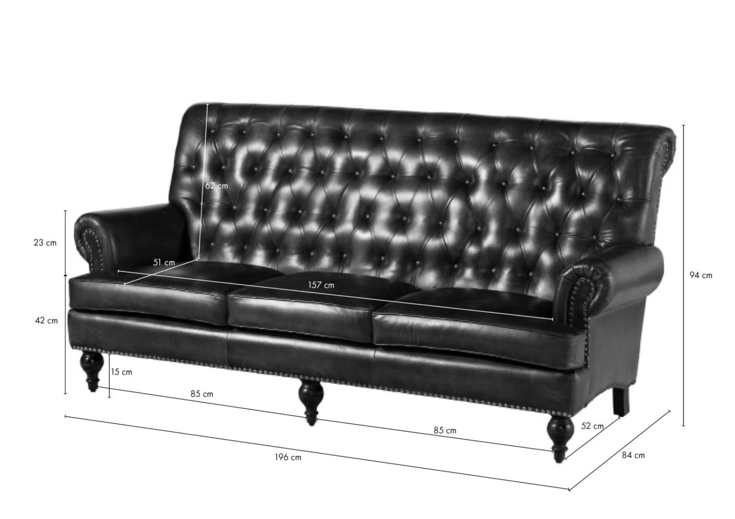 CHESTERFIELD #107 Divano 3 Posti - Vera Pelle / Marrone 196x84x94 9 CHESTERFIELD #107 Divano 3 Posti - Vera Pelle / Marrone 196x84x94 - immagine 7