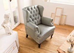 CHESTERFIELD #201 Poltrona In Vera Pelle - Grigio 88x80x108 -Massivmoebel24 09 920 890 2001 3