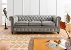 CHESTERFIELD #203 Divano 3 Posti - Vera Pelle / Grigio 216x82x75