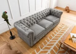 CHESTERFIELD #203 Divano 3 Posti - Vera Pelle / Grigio 216x82x75 -Massivmoebel24 09 920 890 2003 3