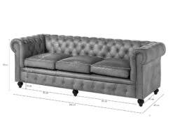 CHESTERFIELD #203 Divano 3 Posti - Vera Pelle / Grigio 216x82x75 -Massivmoebel24 09 920 890 2003 8