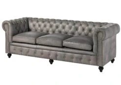 CHESTERFIELD #203 Divano 3 Posti - Vera Pelle / Grigio 216x82x75 -Massivmoebel24 09 920 890 2003 9