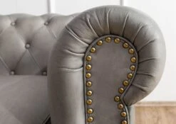 CHESTERFIELD #203 Divano 3 Posti - Vera Pelle / Grigio 216x82x75 -Massivmoebel24 09 920 890 2004 5