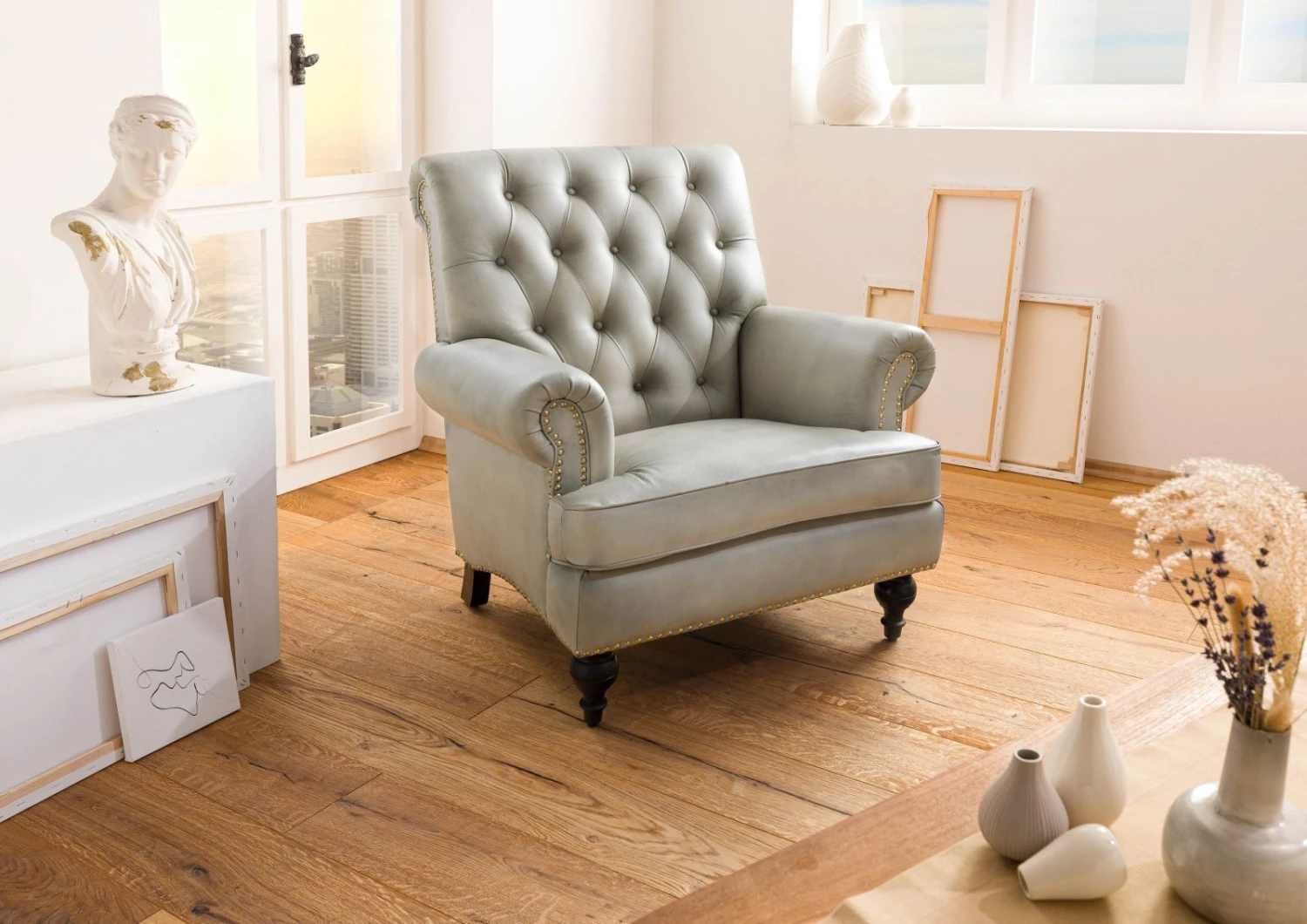 CHESTERFIELD #205 Poltrona - Vera Pelle / Grigio 84x84x94 4 CHESTERFIELD #205 Poltrona - Vera Pelle / Grigio 84x84x94 - immagine 2