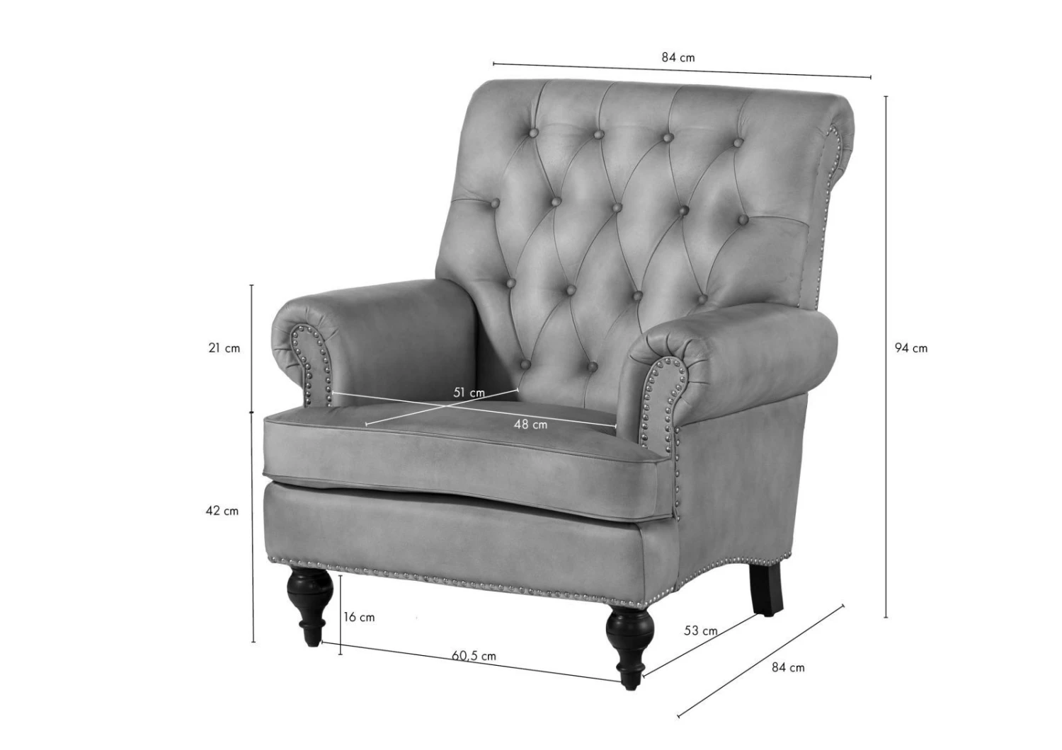 CHESTERFIELD #205 Poltrona - Vera Pelle / Grigio 84x84x94 10 CHESTERFIELD #205 Poltrona - Vera Pelle / Grigio 84x84x94 - immagine 8