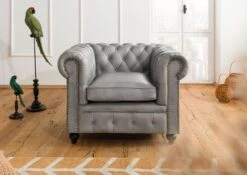 CHESTERFIELD #202 Poltrona - Vera Pelle / Grigio 105x82x75
