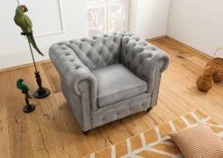 CHESTERFIELD #202 Poltrona - Vera Pelle / Grigio 105x82x75 -Massivmoebel24 09 920 890 2020 3