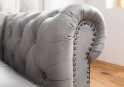 CHESTERFIELD #202 Poltrona - Vera Pelle / Grigio 105x82x75 -Massivmoebel24 09 920 890 2020 7