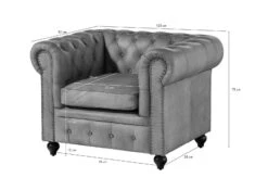 CHESTERFIELD #202 Poltrona - Vera Pelle / Grigio 105x82x75 -Massivmoebel24 09 920 890 2020 8