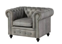 CHESTERFIELD #202 Poltrona - Vera Pelle / Grigio 105x82x75 -Massivmoebel24 09 920 890 2020 9