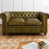 CHESTERFIELD #302 Divano 2 Posti - Vera Pelle / Verde 158x82x75 -Massivmoebel24 09 920 890 3002 1