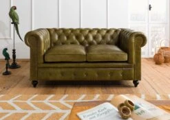 CHESTERFIELD #302 Divano 2 Posti - Vera Pelle / Verde 158x82x75