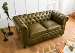 CHESTERFIELD #302 Divano 2 Posti - Vera Pelle / Verde 158x82x75 -Massivmoebel24 09 920 890 3002 3