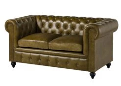 CHESTERFIELD #302 Divano 2 Posti - Vera Pelle / Verde 158x82x75 -Massivmoebel24 09 920 890 3002 9