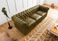 CHESTERFIELD #303 Divano 3 Posti - Vera Pelle / Verde 216x82x75 -Massivmoebel24 09 920 890 3003 3