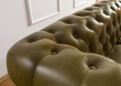 CHESTERFIELD #303 Divano 3 Posti - Vera Pelle / Verde 216x82x75 -Massivmoebel24 09 920 890 3003 4