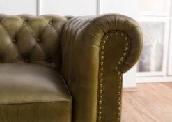 CHESTERFIELD #303 Divano 3 Posti - Vera Pelle / Verde 216x82x75 -Massivmoebel24 09 920 890 3003 7