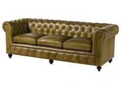 CHESTERFIELD #303 Divano 3 Posti - Vera Pelle / Verde 216x82x75 -Massivmoebel24 09 920 890 3003 9