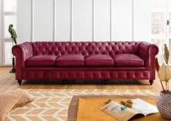CHESTERFIELD #404 Divano 4 Posti - Vera Pelle / Rosso 274x82x75