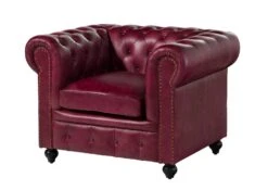 CHESTERFIELD #402 Poltrona - Vera Pelle / Rosso 105x82x75 -Massivmoebel24 09 920 890 4020 9