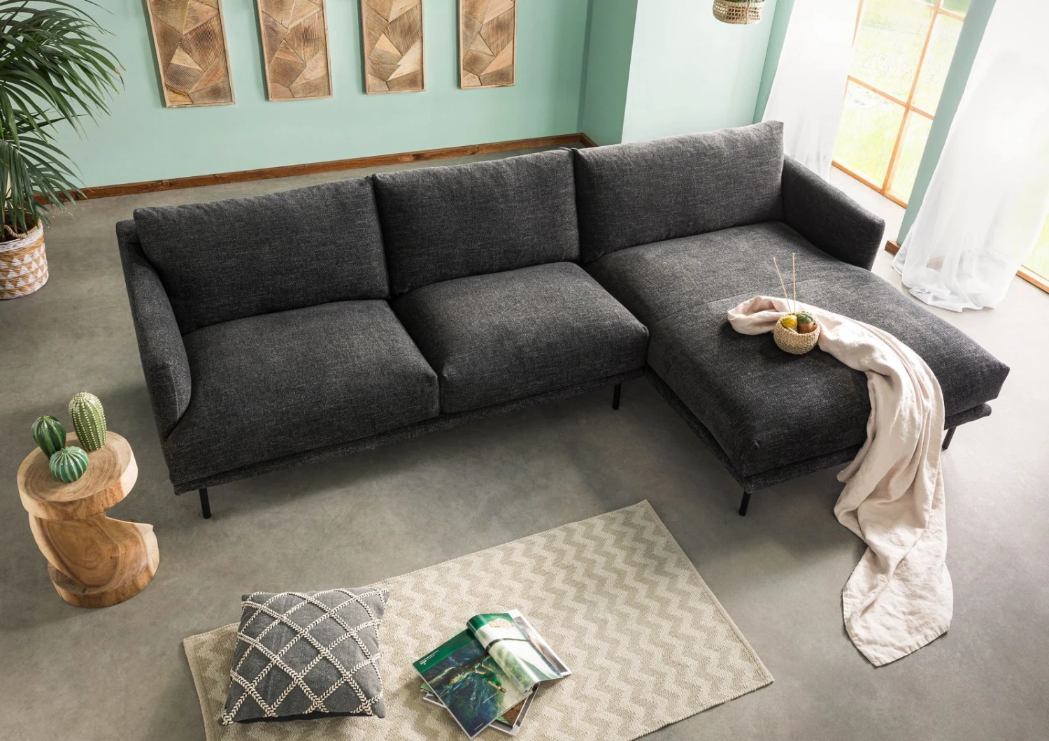 TRIENT Divano Angolare - Stoffa/ Nera 285x161x81 4 TRIENT Divano Angolare - Stoffa/ Nera 285x161x81 - immagine 2