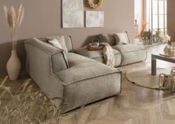 RAVENNA Divano Angolare Con Poggia Piedi - Stoffa / Taupe 195x220x79 -Massivmoebel24 31 920 100 0022 03
