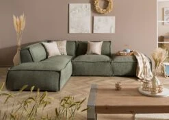 RAVENNA Divano Angolare Con Poggia Piedi - Stoffa / Verde 195x220x79
