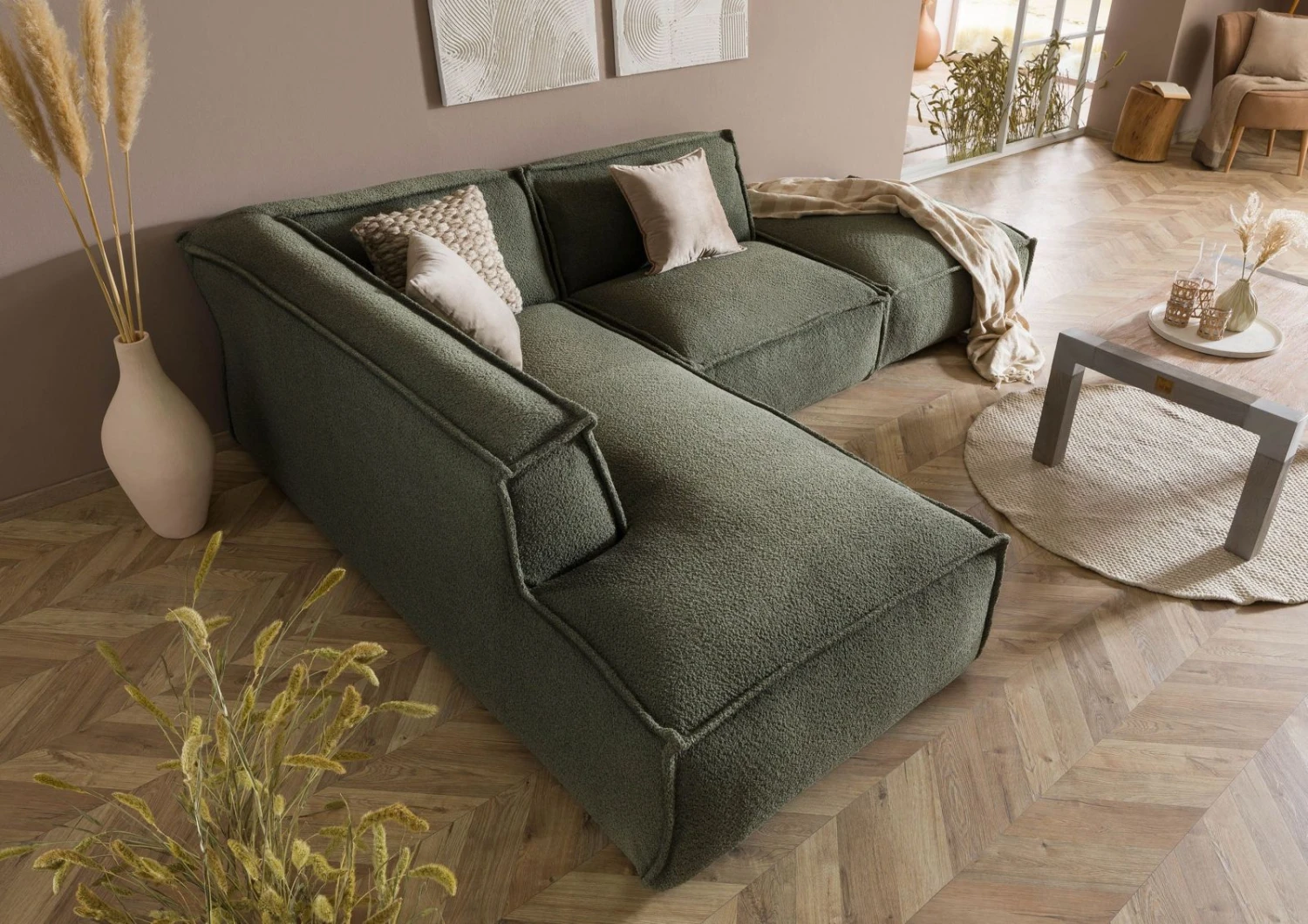 RAVENNA Divano Angolare Con Poggia Piedi - Stoffa / Verde 195x220x79 4 RAVENNA Divano Angolare Con Poggia Piedi - Stoffa / Verde 195x220x79 - immagine 2