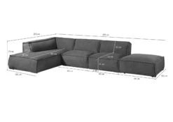 RAVENNA Divano Angolare Con Poggia Piedi - Stoffa / Taupe 285x220x79 -Massivmoebel24 31 920 100 0025 08