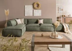 RAVENNA Divano Angolare Con Poggia Piedi - Stoffa / Verde 285x220x79