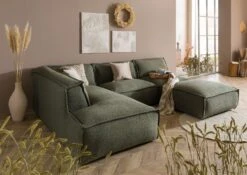 RAVENNA Divano Angolare Con Poggia Piedi - Stoffa / Verde 285x220x79 -Massivmoebel24 31 920 100 0026 03