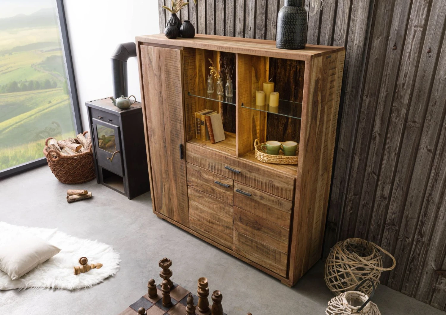 BARK #115 Credenza In Legno Di Acacia - Laccato / Naturale 140x40x150 4 BARK #115 Credenza In Legno Di Acacia - Laccato / Naturale 140x40x150 - immagine 2