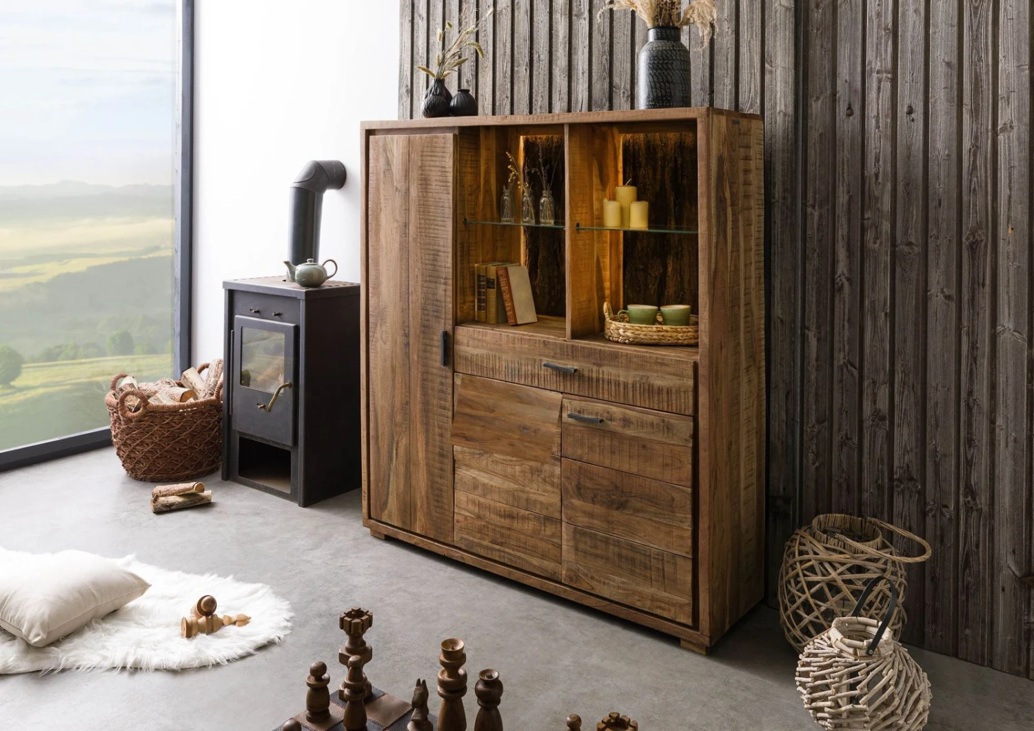 BARK #115 Credenza In Legno Di Acacia - Laccato / Naturale 140x40x150 5 BARK #115 Credenza In Legno Di Acacia - Laccato / Naturale 140x40x150 - immagine 3