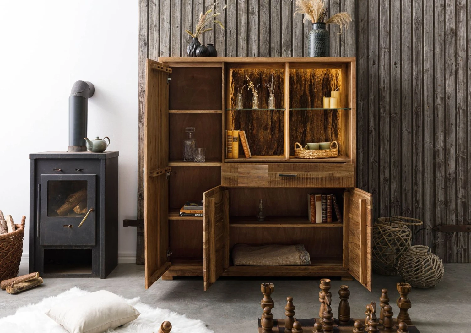 BARK #115 Credenza In Legno Di Acacia - Laccato / Naturale 140x40x150 6 BARK #115 Credenza In Legno Di Acacia - Laccato / Naturale 140x40x150 - immagine 4