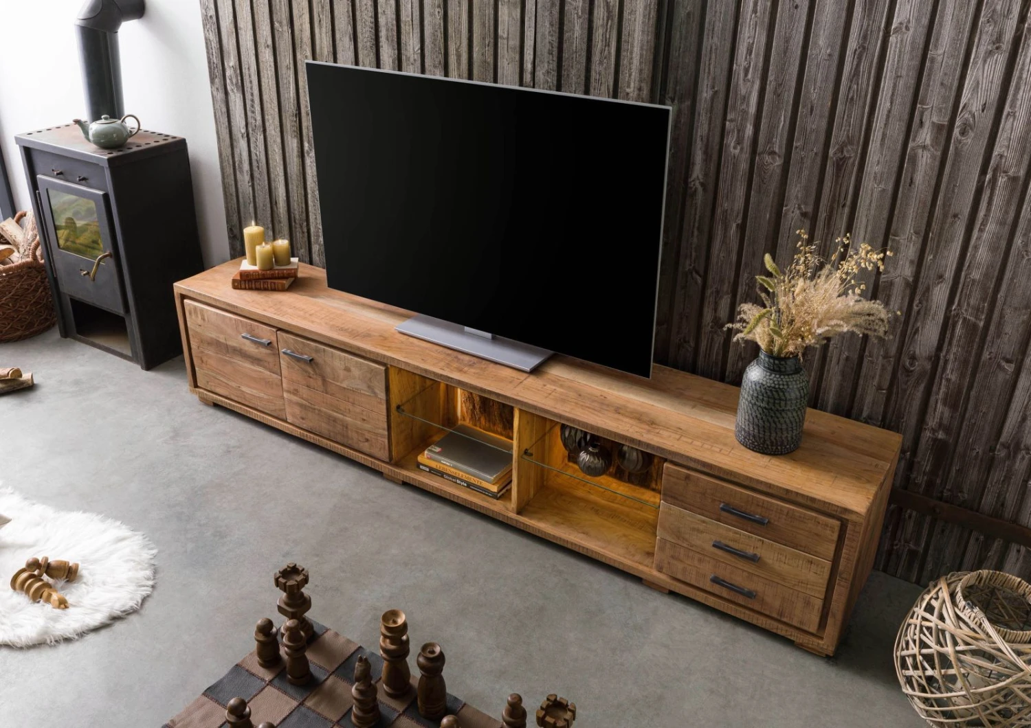 BARK #116 Mobile TV In Legno Di Acacia - Laccato / Naturale 235x40x47 4 BARK #116 Mobile TV In Legno Di Acacia - Laccato / Naturale 235x40x47 - immagine 2