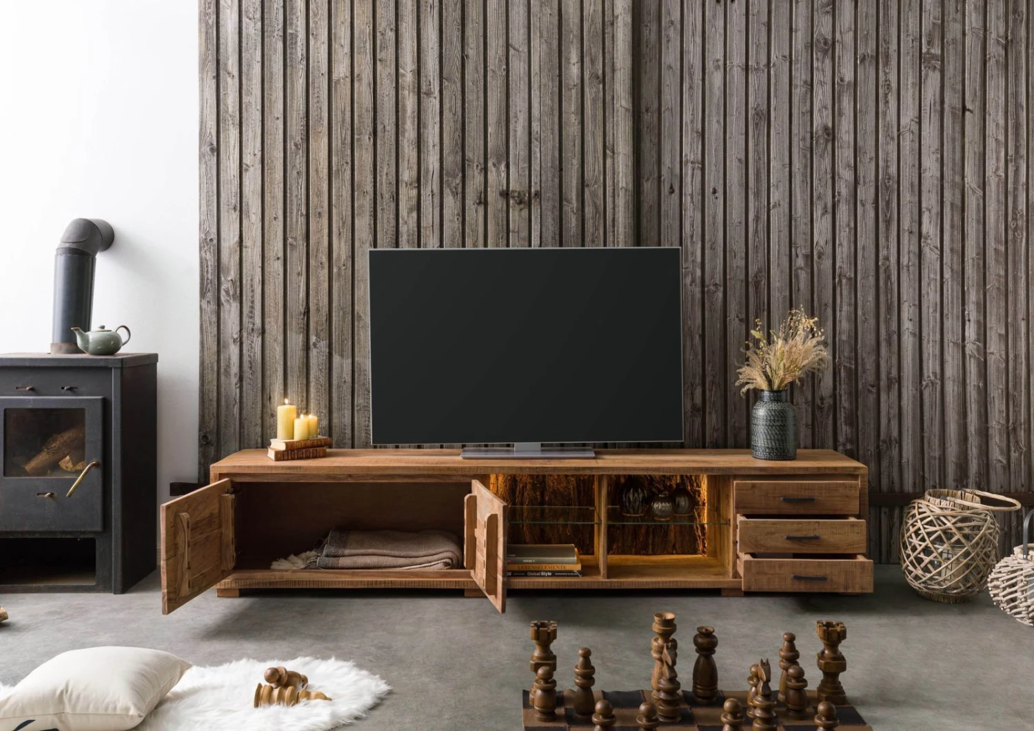 BARK #116 Mobile TV In Legno Di Acacia - Laccato / Naturale 235x40x47 6 BARK #116 Mobile TV In Legno Di Acacia - Laccato / Naturale 235x40x47 - immagine 4