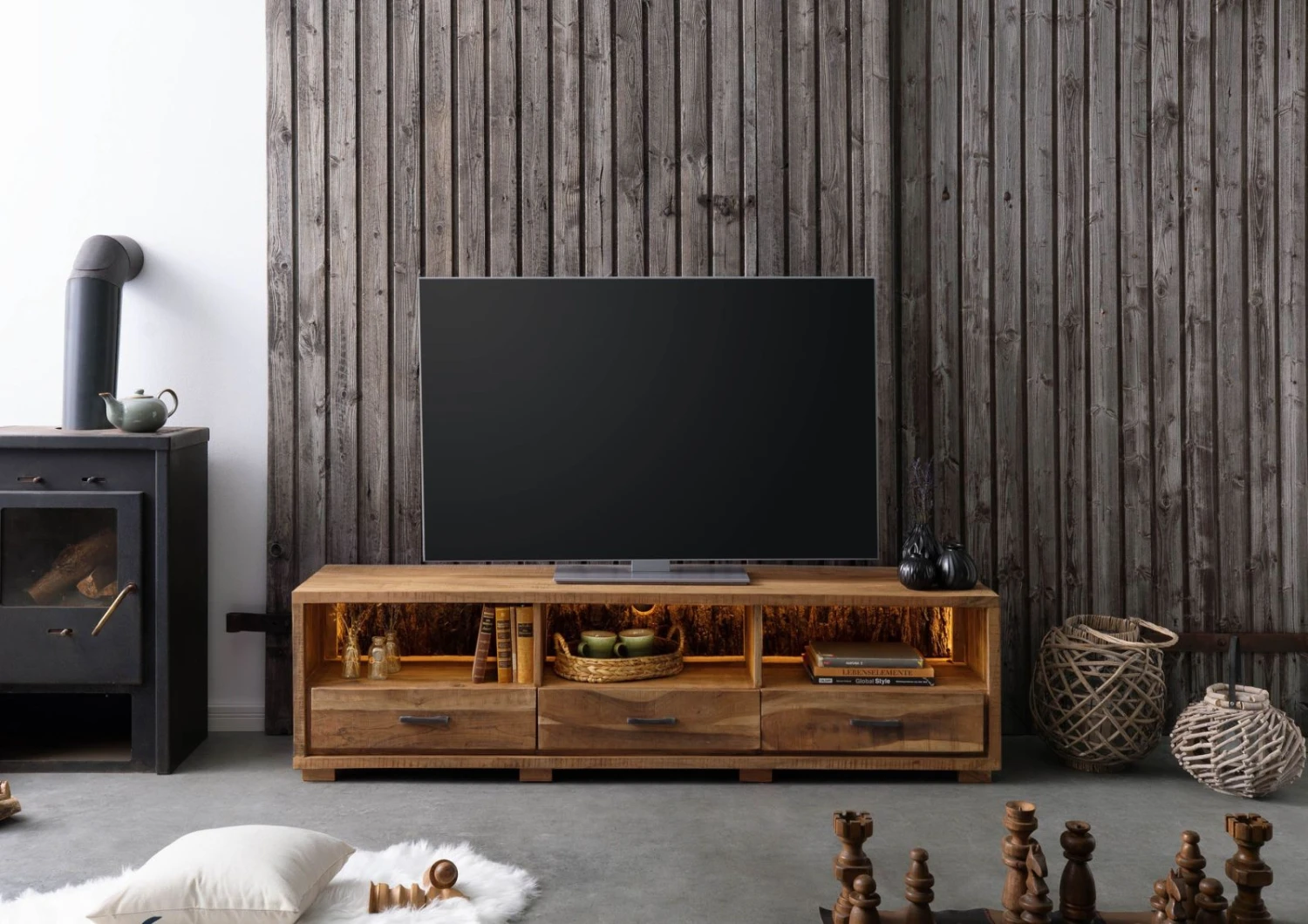 BARK #117 Mobile TV In Legno Di Acacia - Laccato / Naturale 175x40x47 3 BARK #117 Mobile TV In Legno Di Acacia - Laccato / Naturale 175x40x47