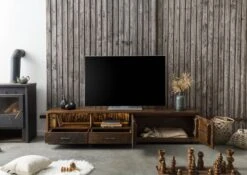 BARK #210 Mobile TV In Legno Di Acacia - Laccato / Marrone Scuro 220x40x47 -Massivmoebel24 33 313 406 0210 04