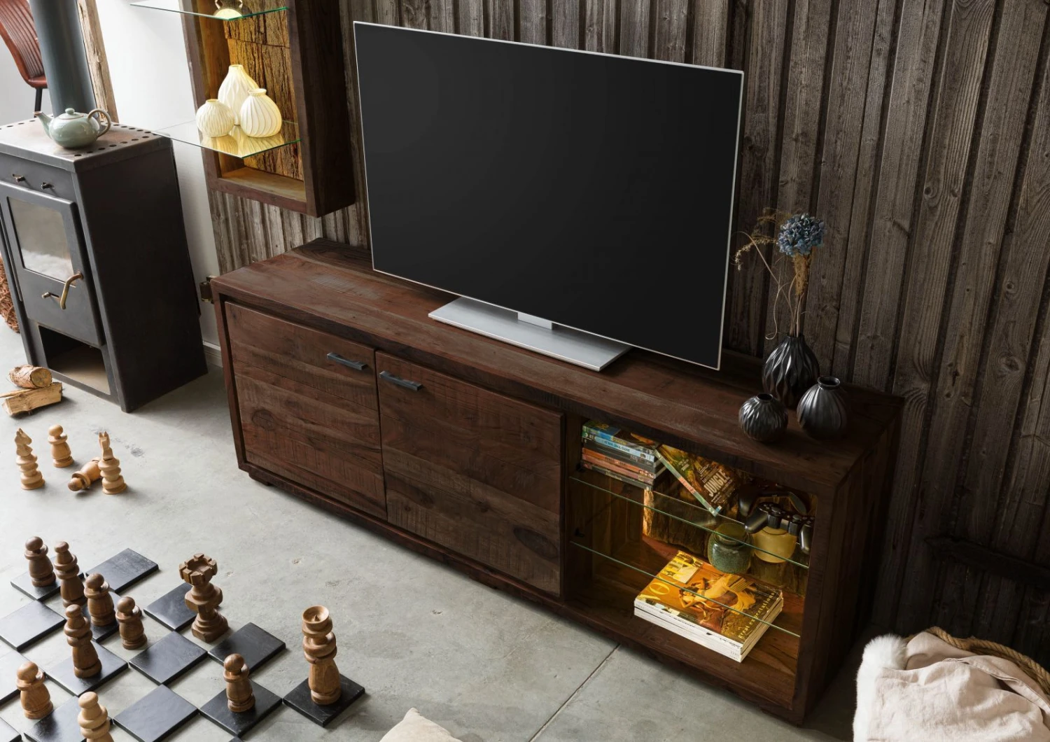 BARK #212 Mobile Tv In Legno Di Acacia Laccato / Marrone 175x40x63 4 BARK #212 Mobile Tv In Legno Di Acacia Laccato / Marrone 175x40x63 - immagine 2