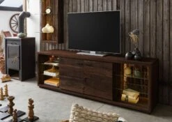 BARK #213 Mobile Tv In Legno Di Acacia Laccato / Marrone 200x40x63 -Massivmoebel24 33 313 406 0213 3