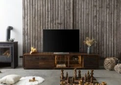 BARK #216 Mobile TV In Legno Di Acacia - Laccato / Marrone Scuro 235x40x47
