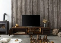 BARK #216 Mobile TV In Legno Di Acacia - Laccato / Marrone Scuro 235x40x47 -Massivmoebel24 33 313 406 0216 04