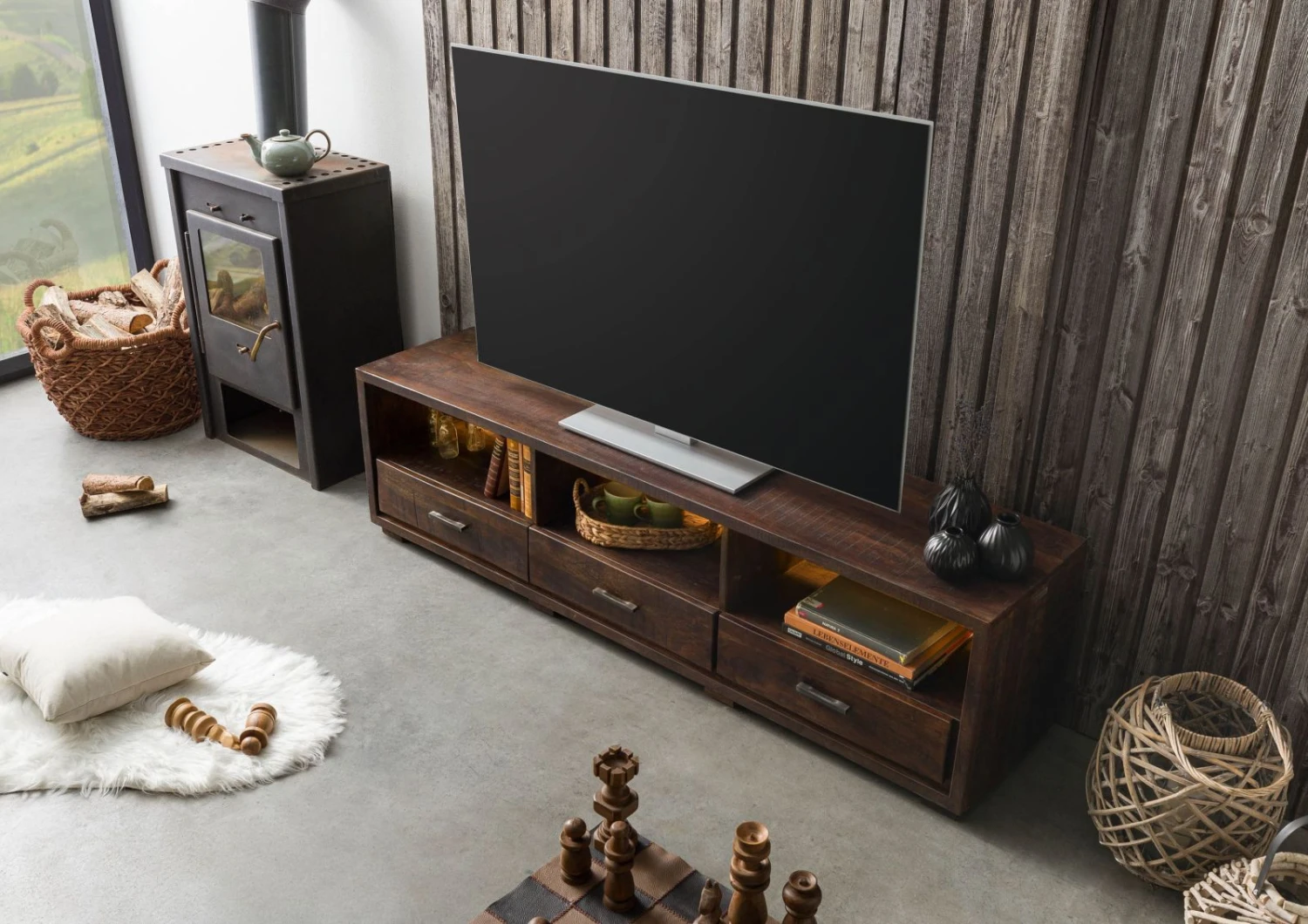BARK #217 Mobile TV In Legno Di Acacia - Laccato / Marrone Scuro 175x40x47 4 BARK #217 Mobile TV In Legno Di Acacia - Laccato / Marrone Scuro 175x40x47 - immagine 2