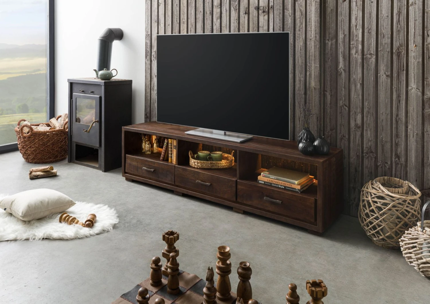 BARK #217 Mobile TV In Legno Di Acacia - Laccato / Marrone Scuro 175x40x47 5 BARK #217 Mobile TV In Legno Di Acacia - Laccato / Marrone Scuro 175x40x47 - immagine 3