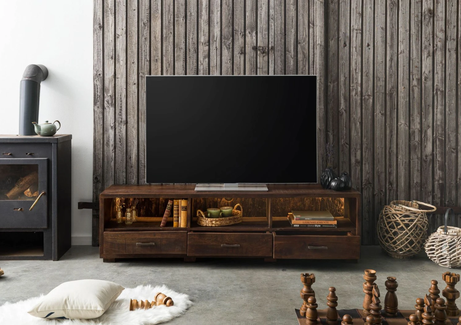 BARK #217 Mobile TV In Legno Di Acacia - Laccato / Marrone Scuro 175x40x47 6 BARK #217 Mobile TV In Legno Di Acacia - Laccato / Marrone Scuro 175x40x47 - immagine 4