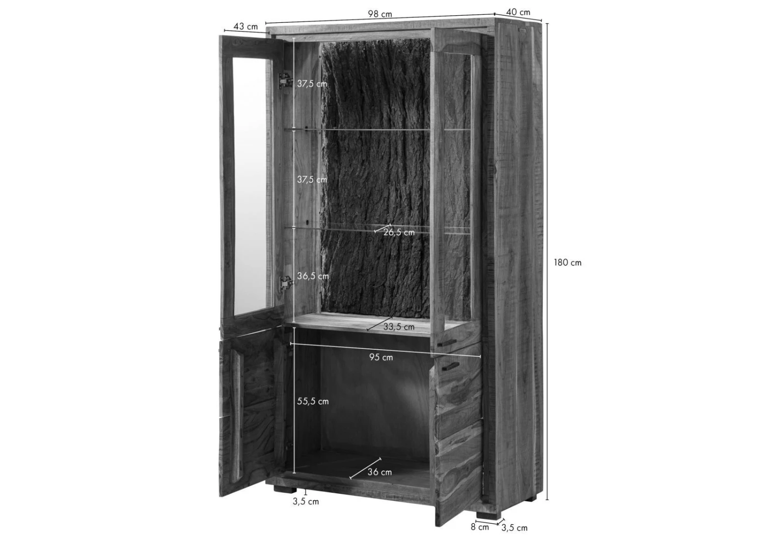 BARK #208 Vetrina In Legno Di Acacia Laccato / Marrone 98x40x180 10 BARK #208 Vetrina In Legno Di Acacia Laccato / Marrone 98x40x180 - immagine 8