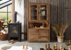 Vetrina In Legno Di Acacia 98x40x180 Acacia Naturale Laccato BARK #109