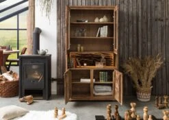 Vetrina In Legno Di Acacia 98x40x180 Acacia Naturale Laccato BARK #109 14 Vetrina In Legno Di Acacia 98x40x180 Acacia Naturale Laccato BARK #109 -Massivmoebel24 33 320 406 0109 3