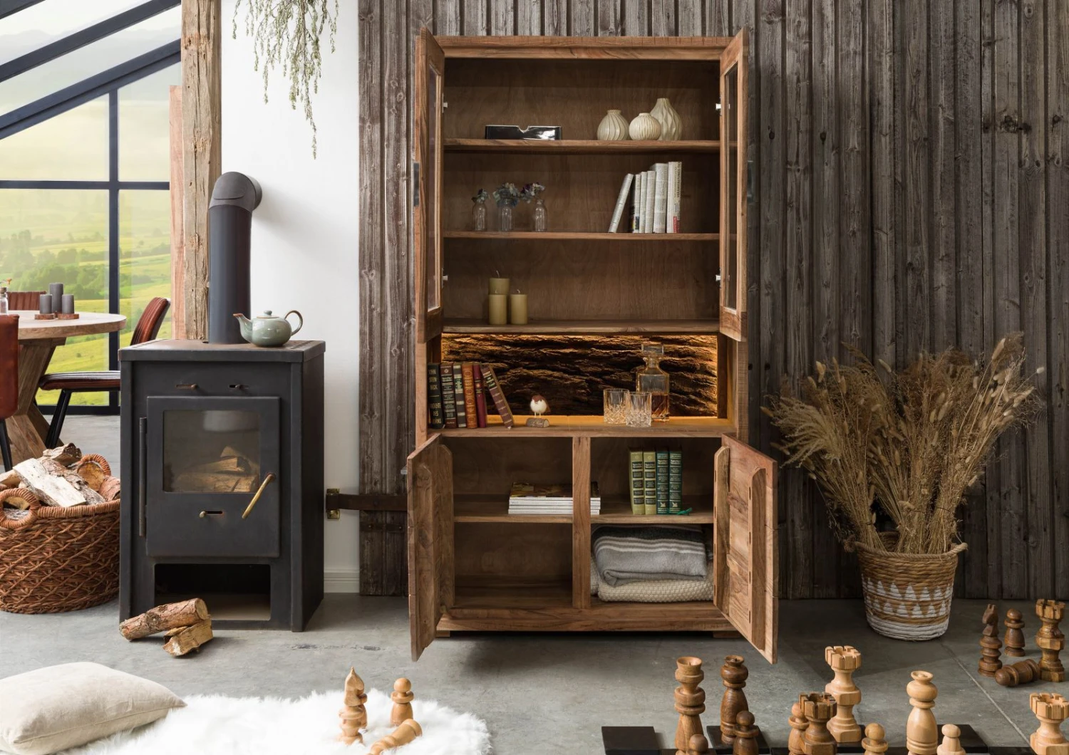 Vetrina In Legno Di Acacia 98x40x180 Acacia Naturale Laccato BARK #109 5 Vetrina In Legno Di Acacia 98x40x180 Acacia Naturale Laccato BARK #109 - immagine 3